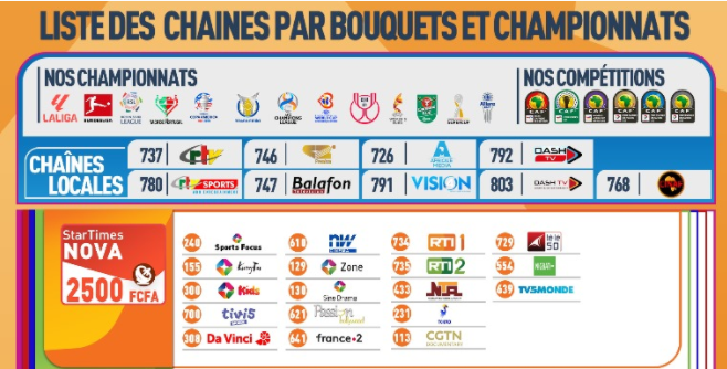 Startimes Nova – 2 500 FCFA / mois